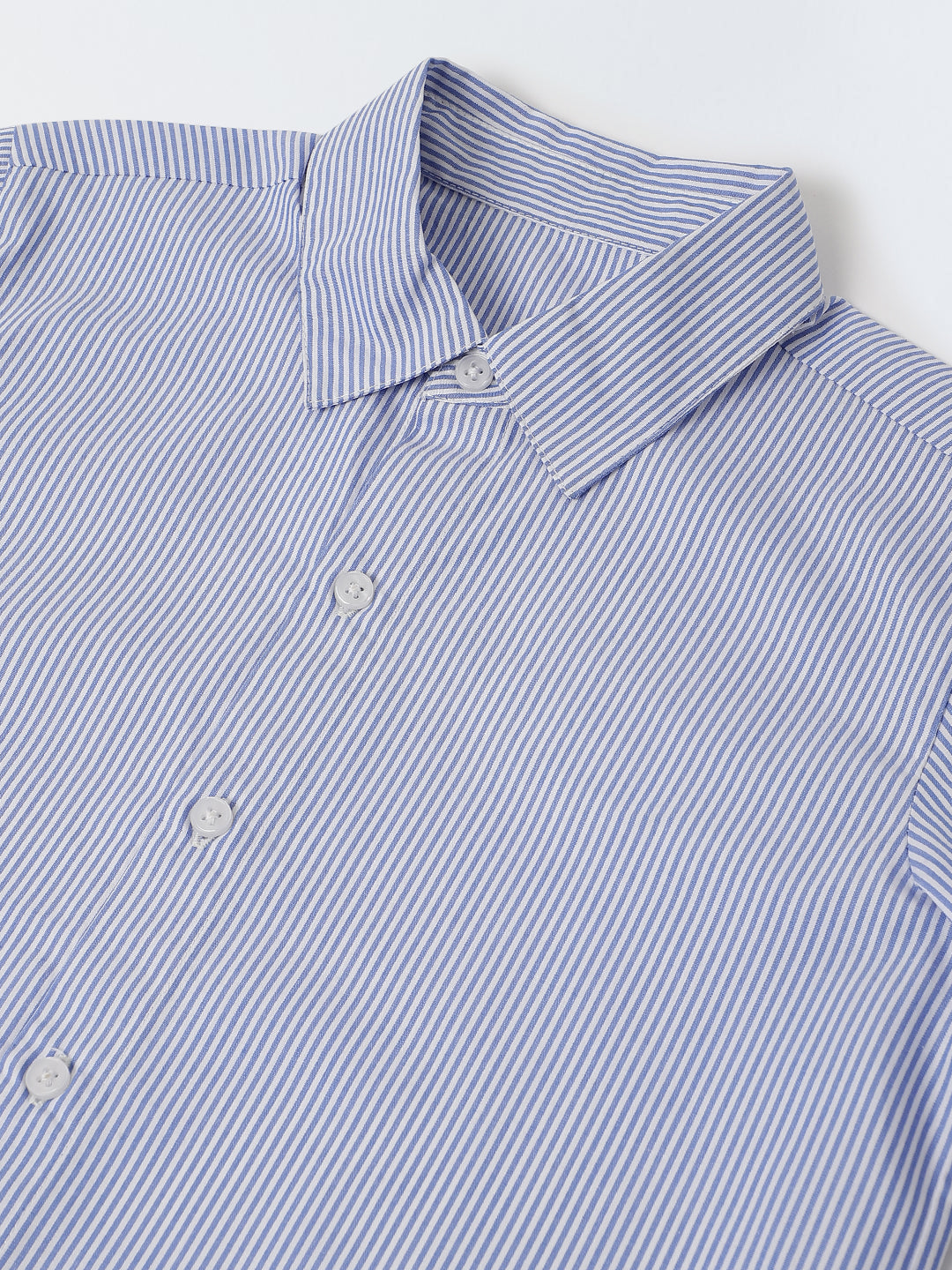 Cotton Blue/White Stripe Shirt For Boys