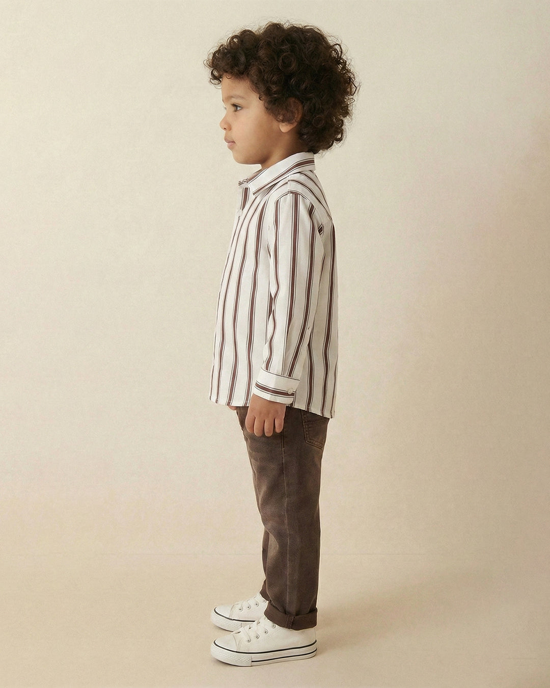Boys White Viscose Full Sleeve Stripe Shirt