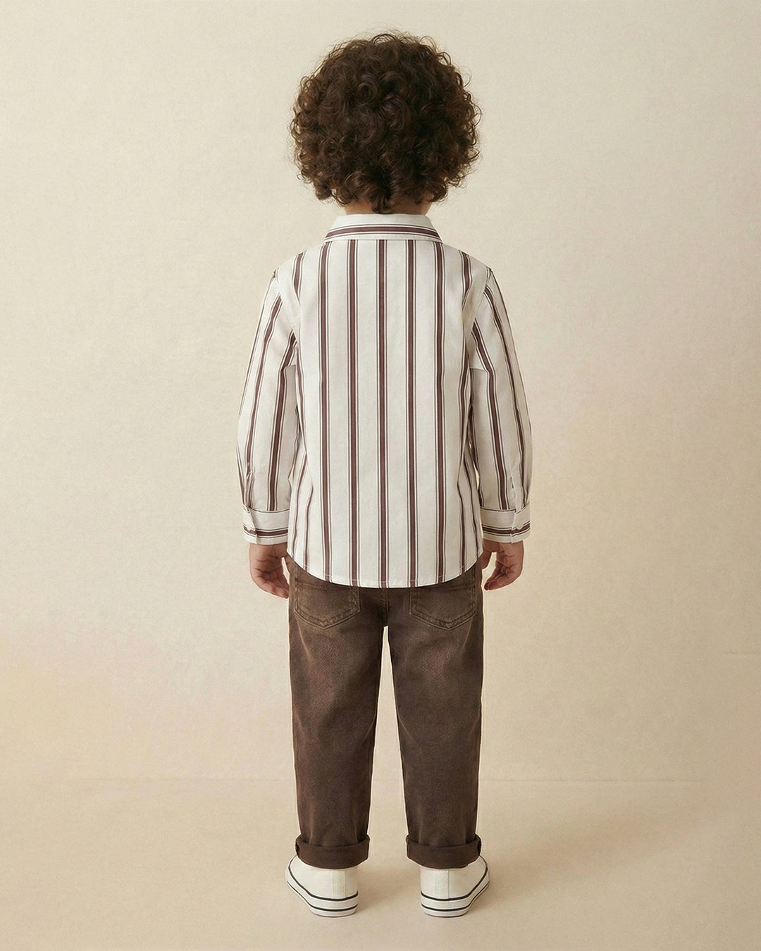 Boys White Viscose Full Sleeve Stripe Shirt