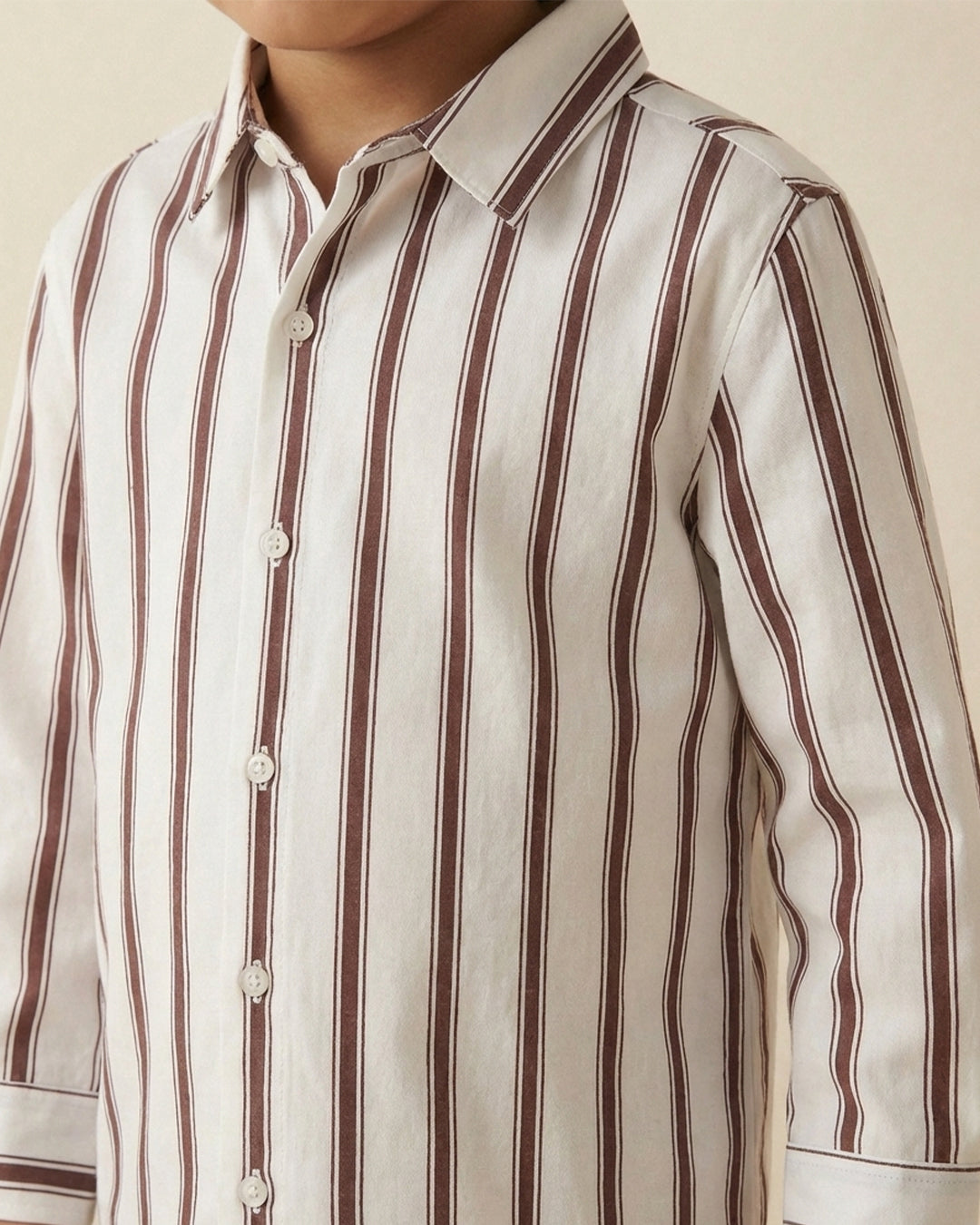 Boys White Viscose Full Sleeve Stripe Shirt