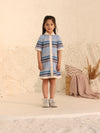 Spunkies Blue Girls Crochet Striped Spread Collar Short Sleeves Shirt Dress