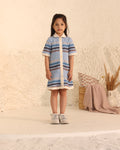 Spunkies Blue Girls Crochet Striped Spread Collar Short Sleeves Shirt Dress