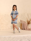 Spunkies Blue Girls Crochet Striped Spread Collar Short Sleeves Shirt Dress