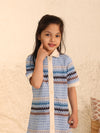 Spunkies Blue Girls Crochet Striped Spread Collar Short Sleeves Shirt Dress