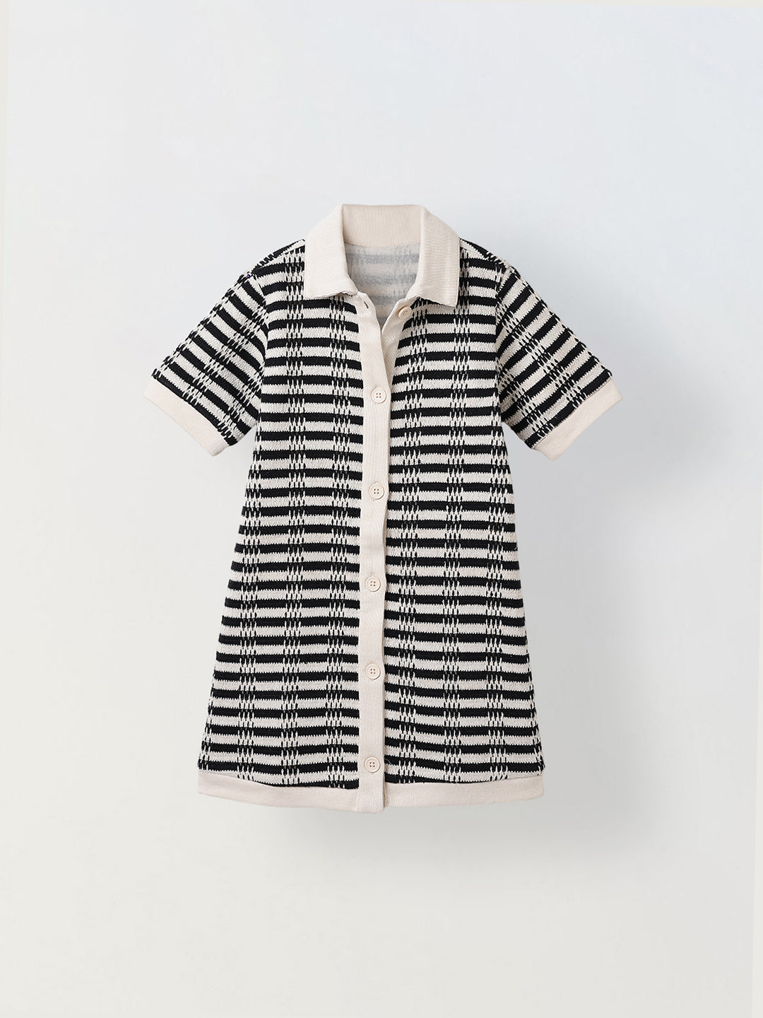 Spunkies Black Girls Crochet Striped Spread Collar Short Sleeves Shirt Dress