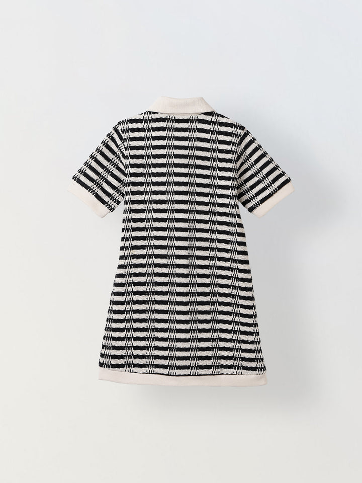 Spunkies Black Girls Crochet Striped Spread Collar Short Sleeves Shirt Dress