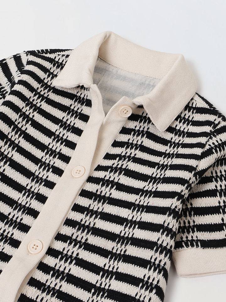 Spunkies Black Girls Crochet Striped Spread Collar Short Sleeves Shirt Dress