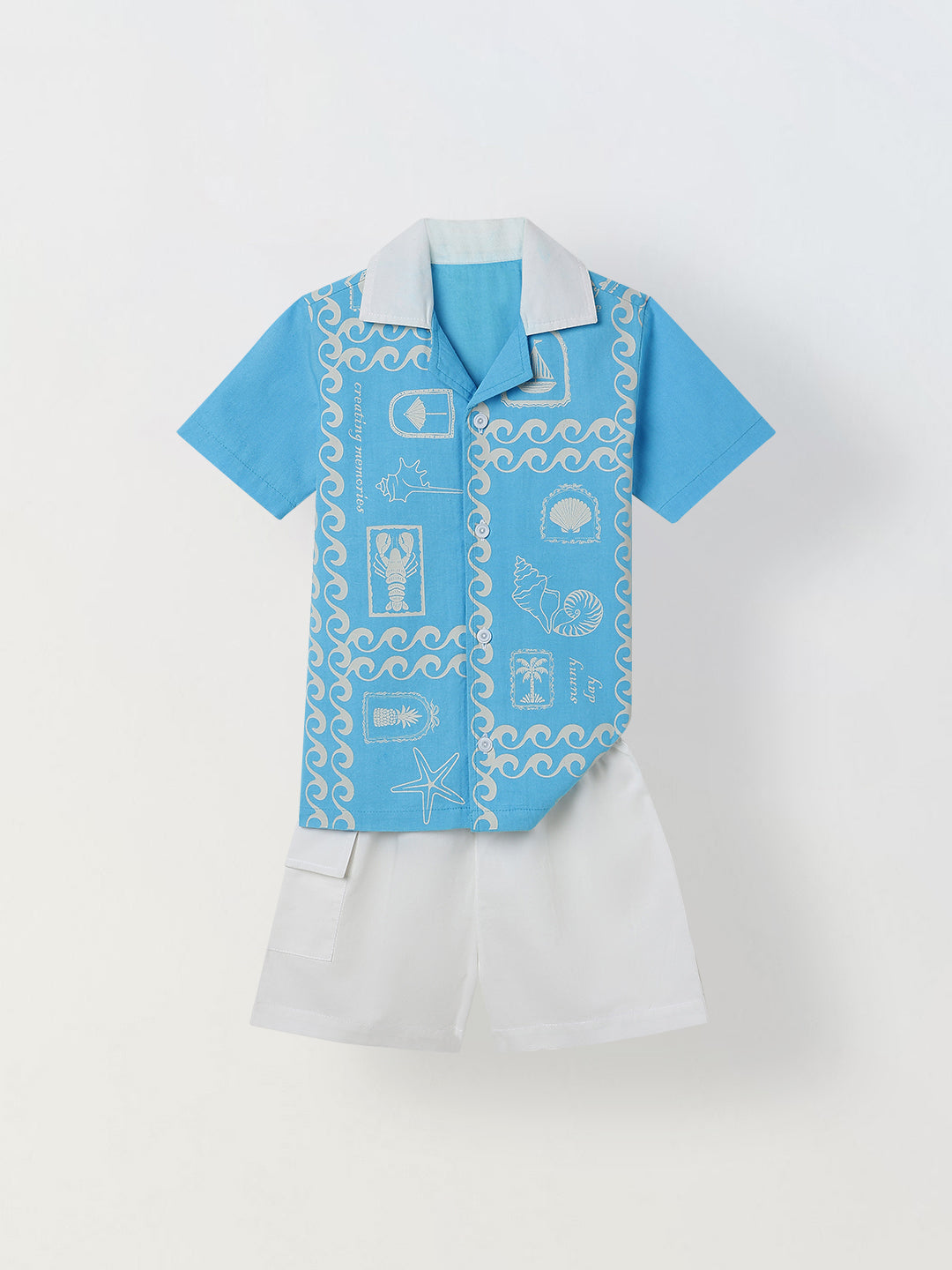 Spunkies Boys Graphic Print Resort Collar Short Sleeves Shirt and Shorts Set