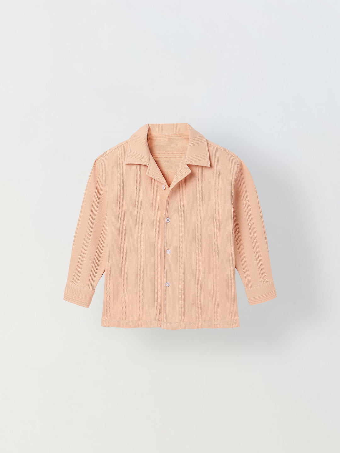 Spunkies Peach Boys Textured Cuban Collar Long Sleeves Shirt