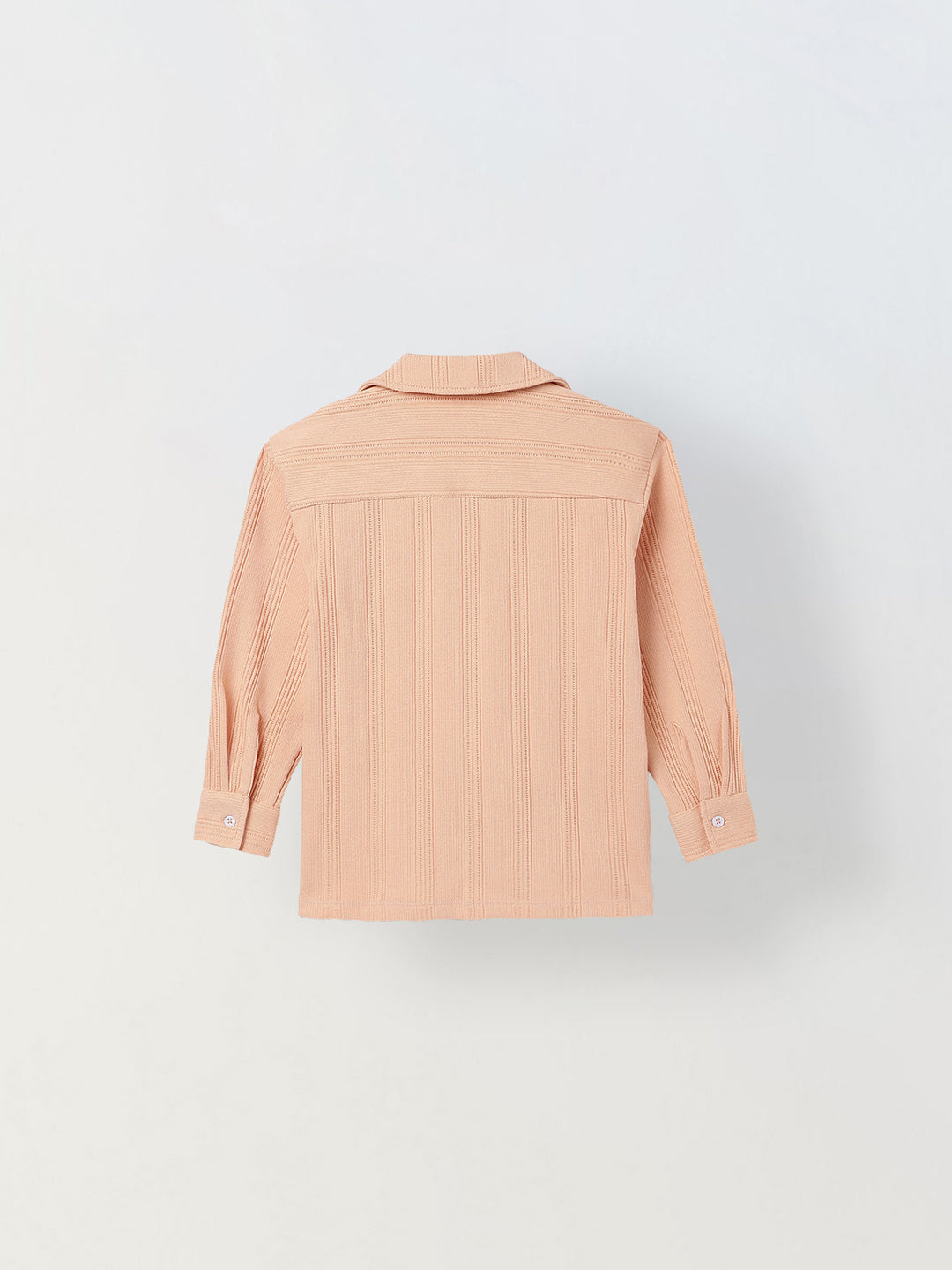 Spunkies Peach Boys Textured Cuban Collar Long Sleeves Shirt