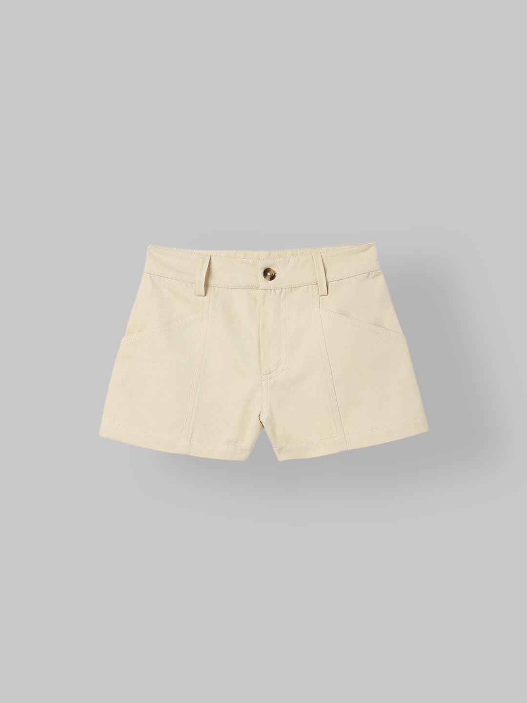 Spunkies Girls Beige Solid Button and Zip Shorts