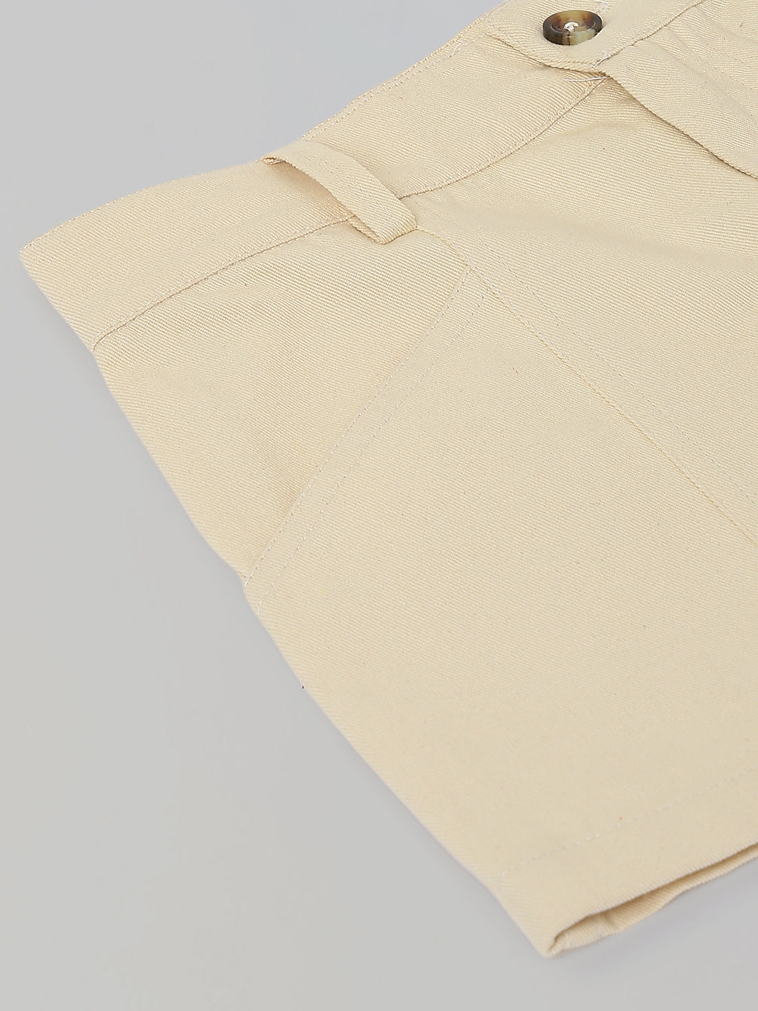 Spunkies Girls Beige Solid Button and Zip Shorts