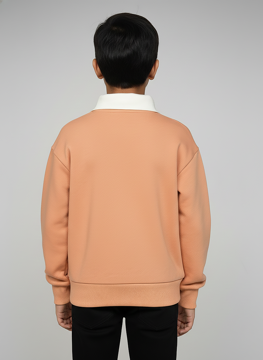 Boys Orange  Collar Neck Printed Sweatshirt