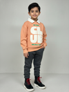 Boys Orange  Collar Neck Printed Sweatshirt