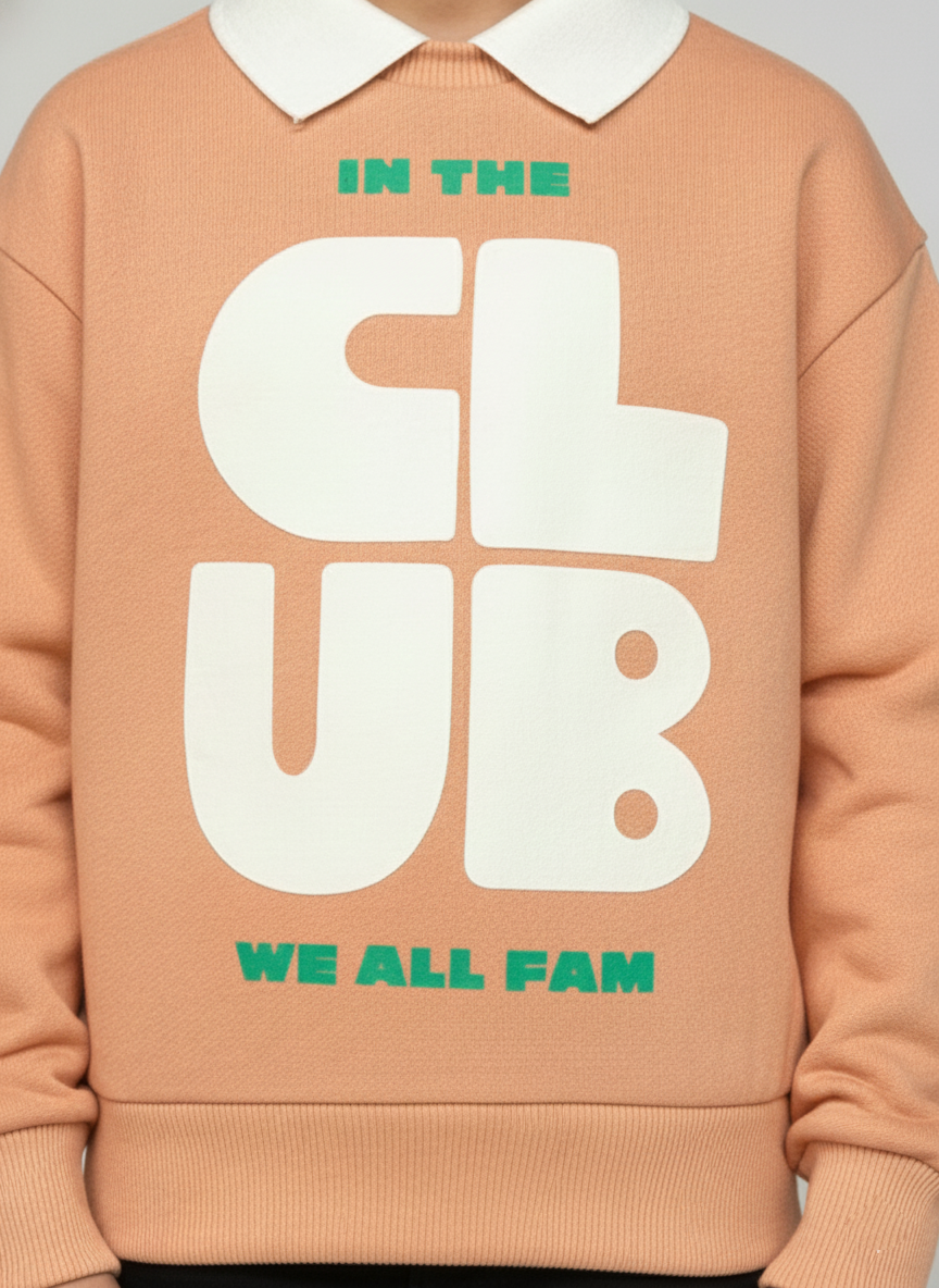 Boys Orange  Collar Neck Printed Sweatshirt