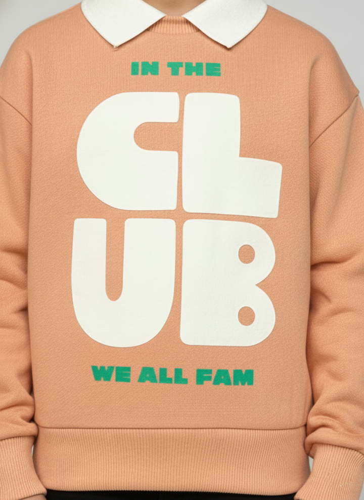 Boys Orange  Collar Neck Printed Sweatshirt