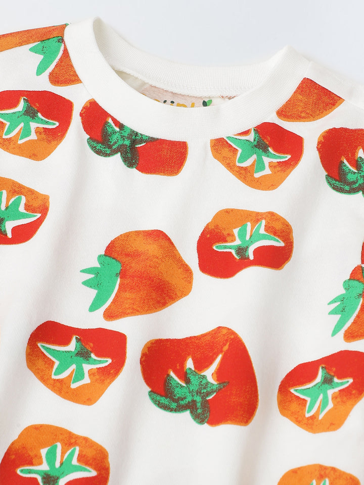 White Overall Strawberry Printed T-Shirt