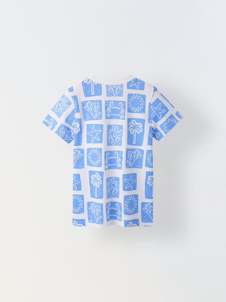 White Overall Printed Half Sleeve T-shirt