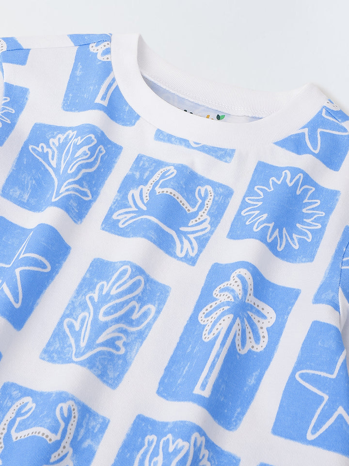White Overall Printed Half Sleeve T-shirt