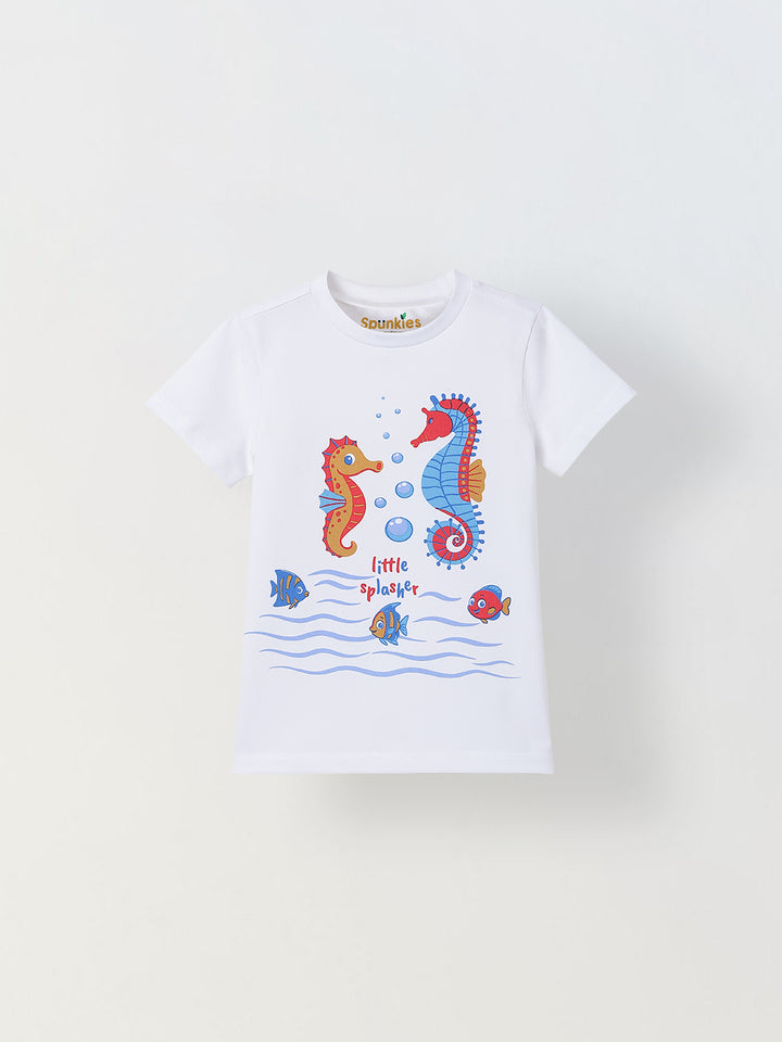 Spunkies White Boys Graphic Print Crew Neck Short Sleeves T-Shirt