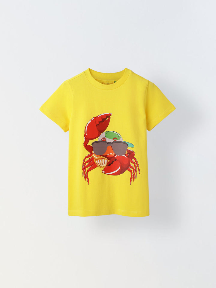 Yellow Printed Round Neck Half Sleeve T-shirt