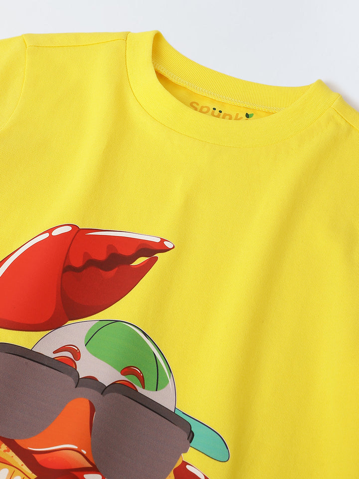 Yellow Printed Round Neck Half Sleeve T-shirt