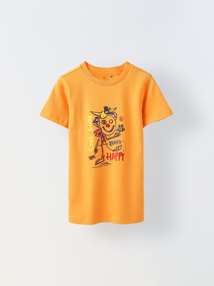 Orange Clown Cartoon Printed T-shirt