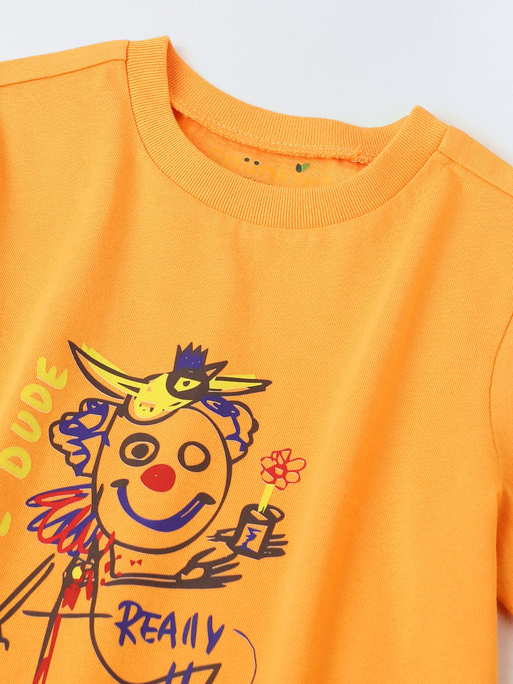Orange Clown Cartoon Printed T-shirt