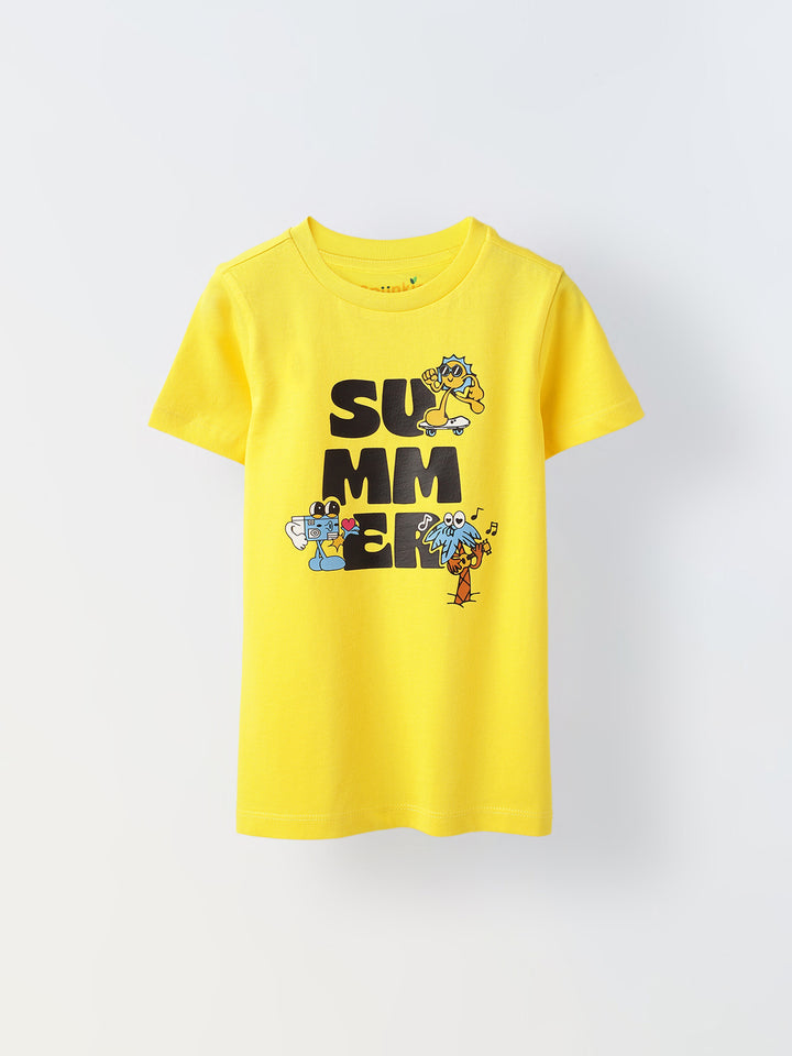 Yellow half sleeve printed summer T-shirt