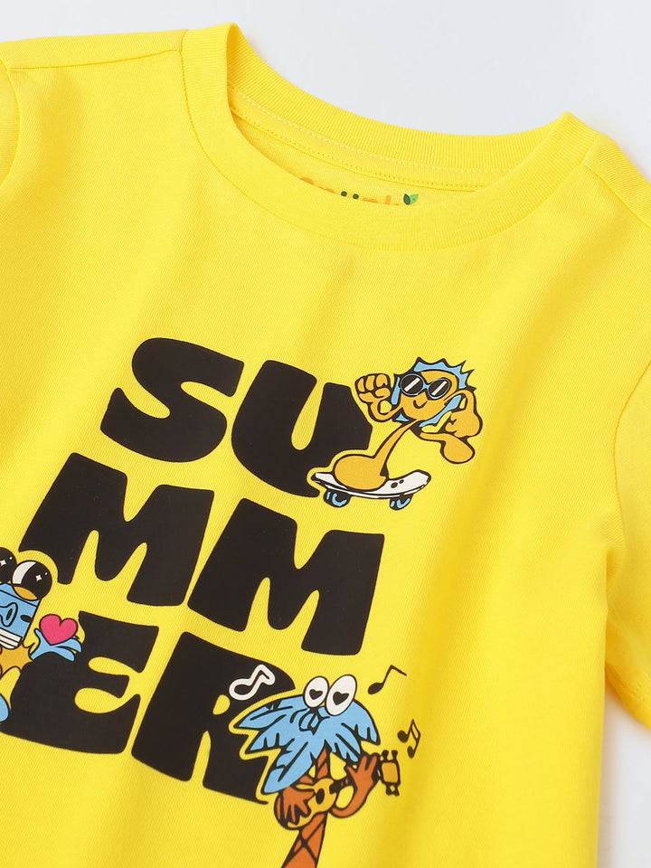 Yellow half sleeve printed summer T-shirt