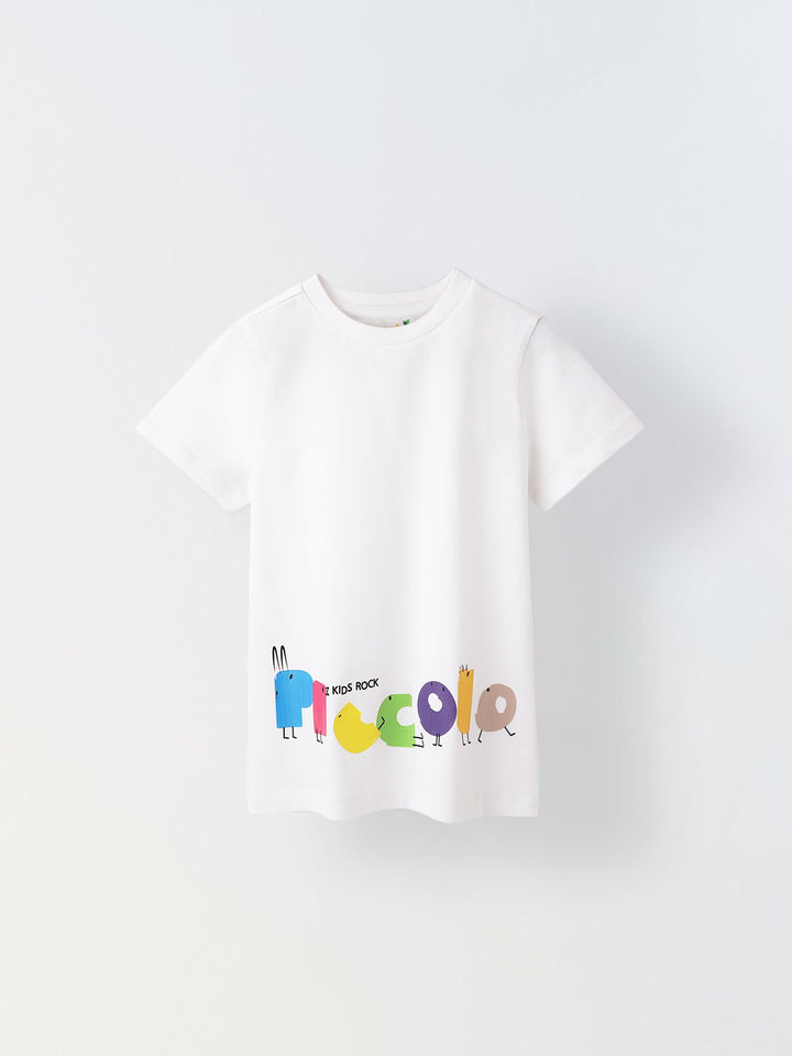 White Half Sleeve Printed Tshirt