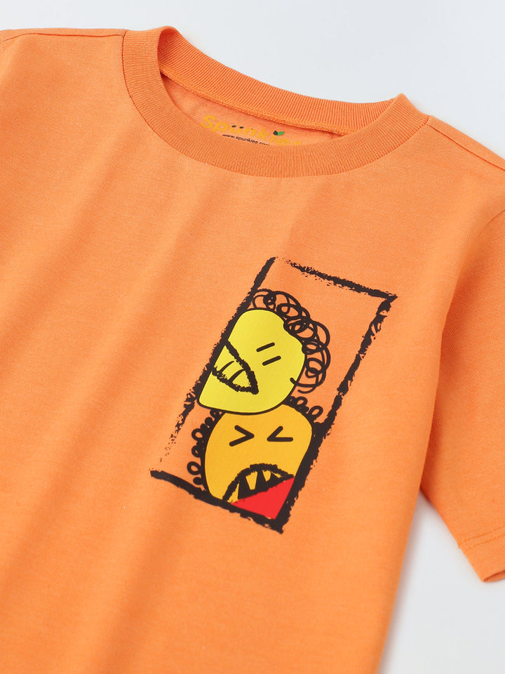 Orange Half Sleeve Printed Tshirt