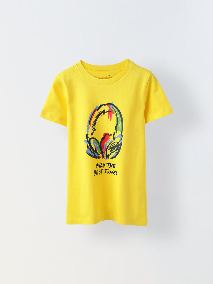 Yellow Headphone printed T-shirt