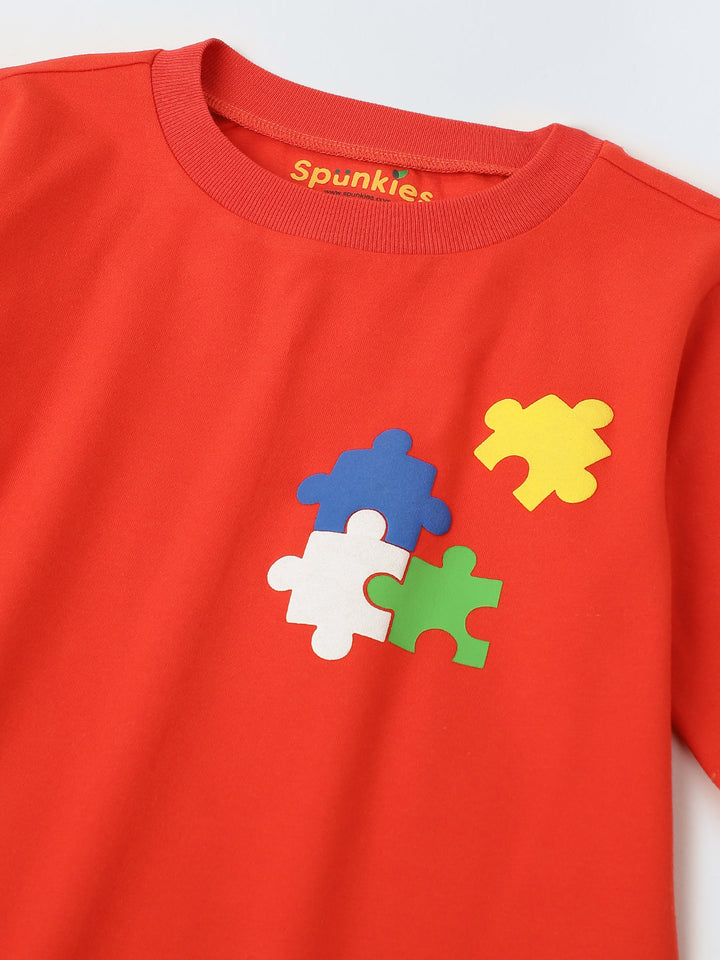 Red Puzzle Printed T-shirt-Boy