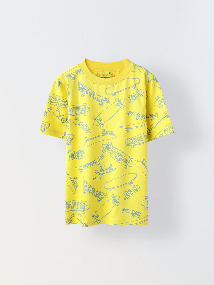 Yellow Skateboard Printed T-shirt-Boy