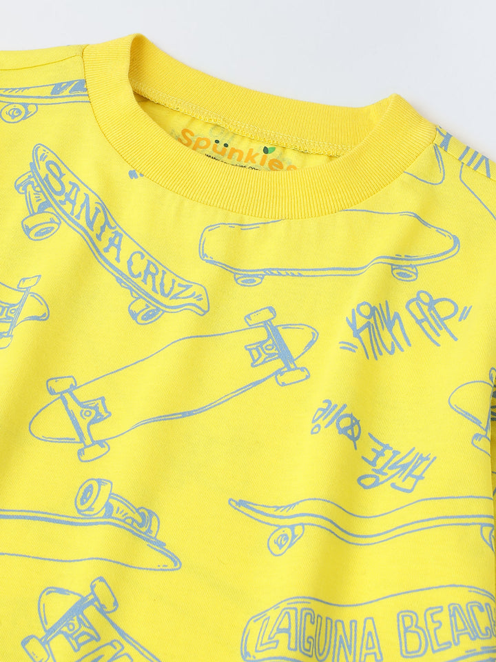 Yellow Skateboard Printed T-shirt-Boy