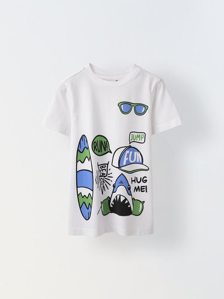 White Summery Half Sleeve Printed T-shirt