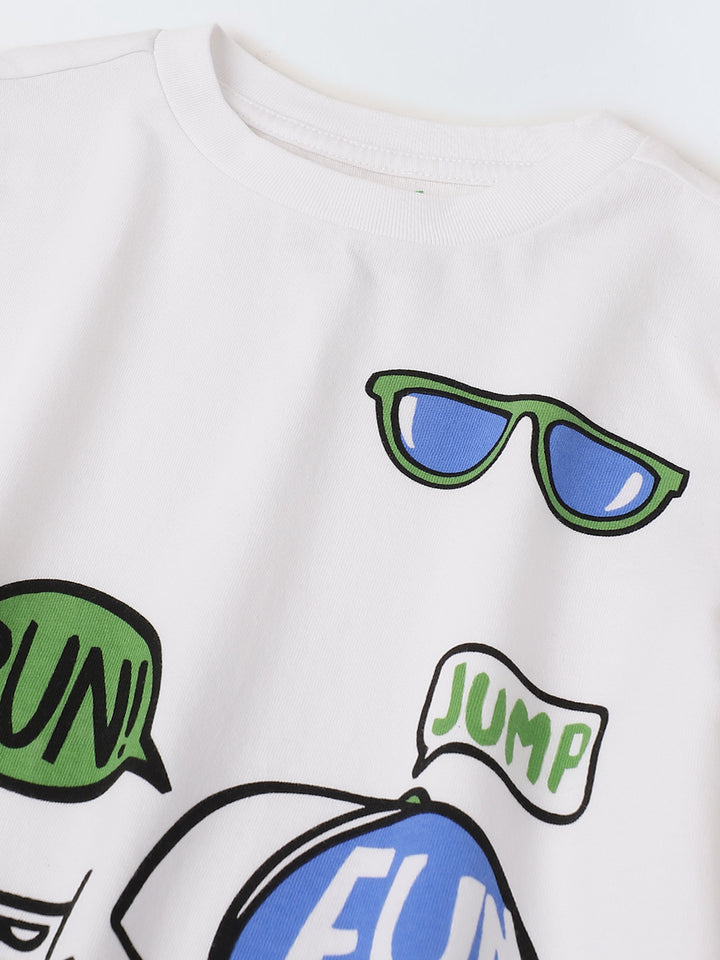 White Summery Half Sleeve Printed T-shirt