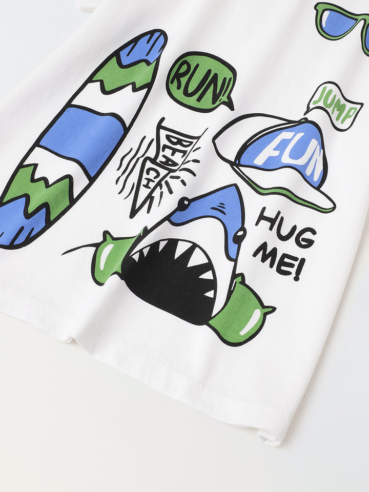 White Summery Half Sleeve Printed T-shirt