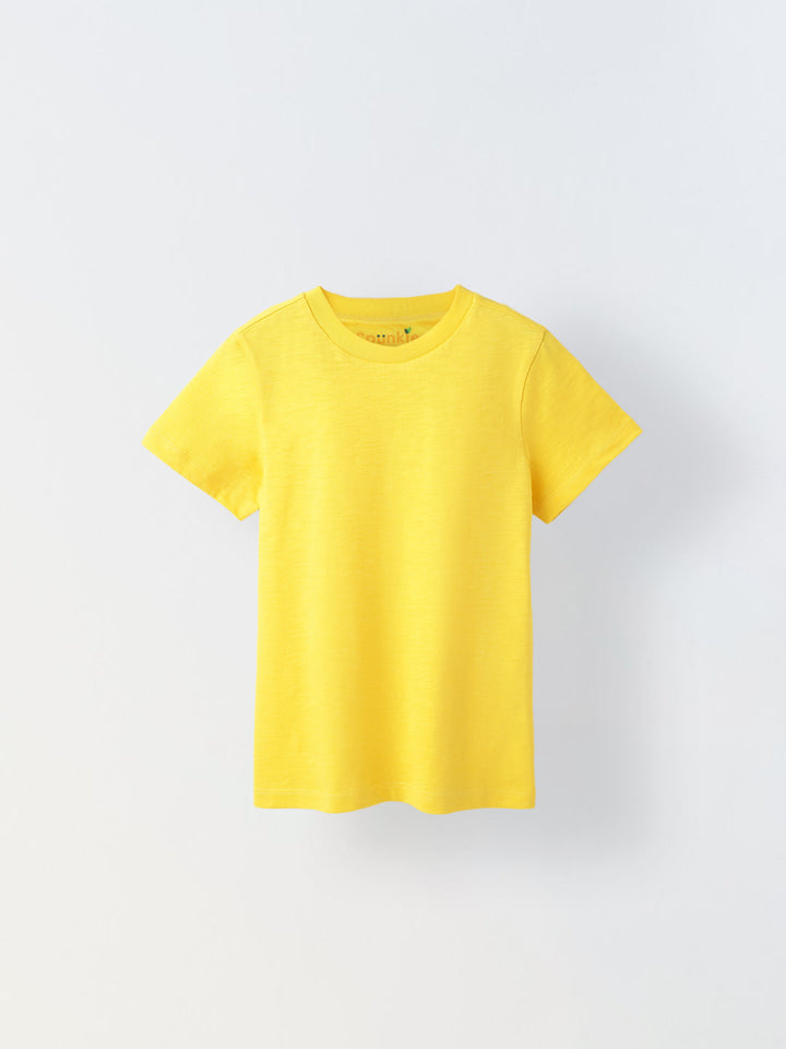 Yellow Solid Round Neck T-shirt- Boys