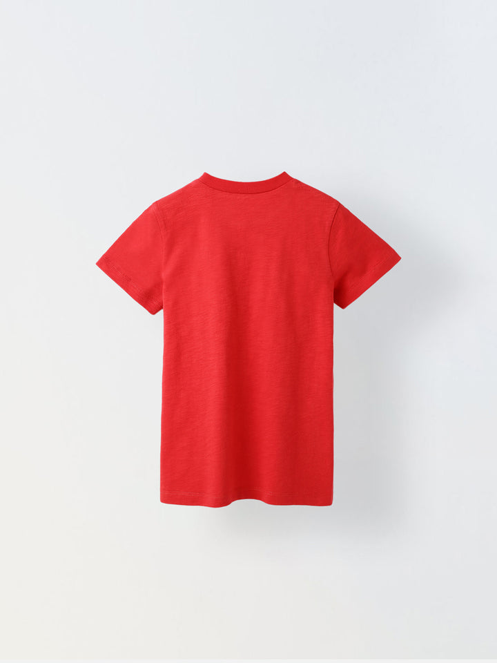 Red Solid Round Neck T-shirt- Boys