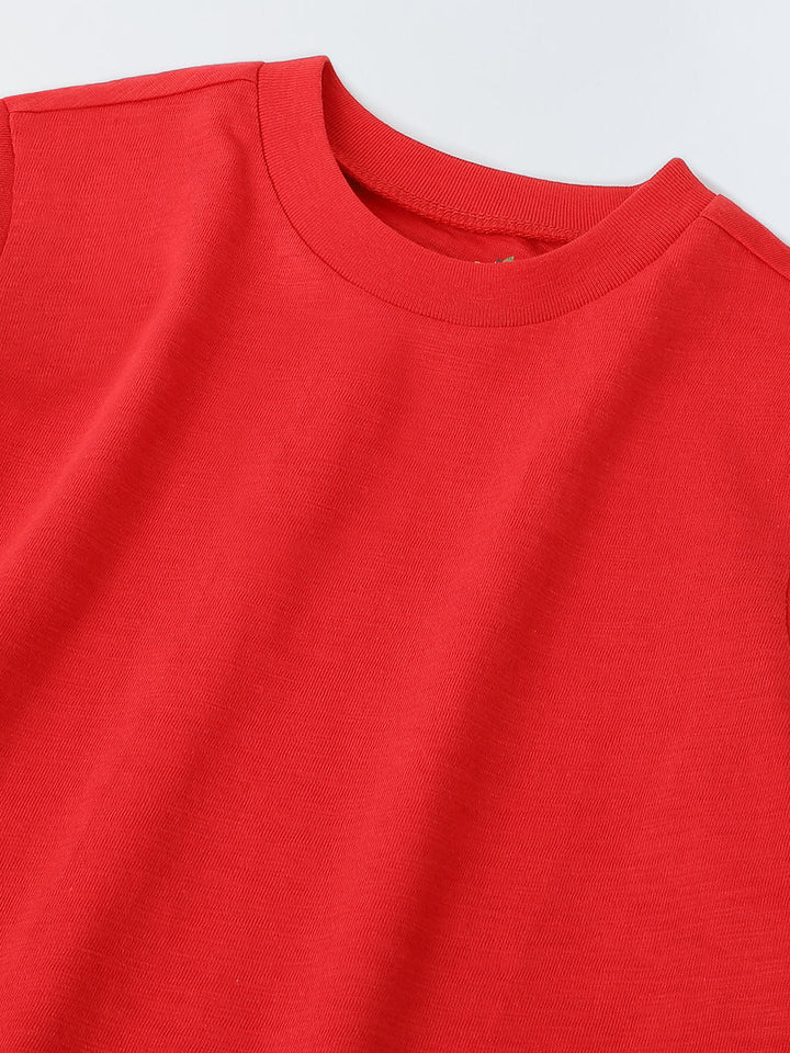 Red Solid Round Neck T-shirt- Boys