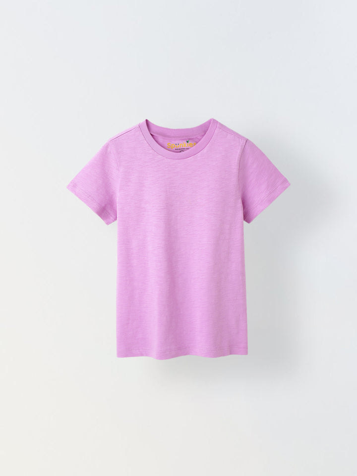 Purple Solid Round Neck T-shirt- Boys
