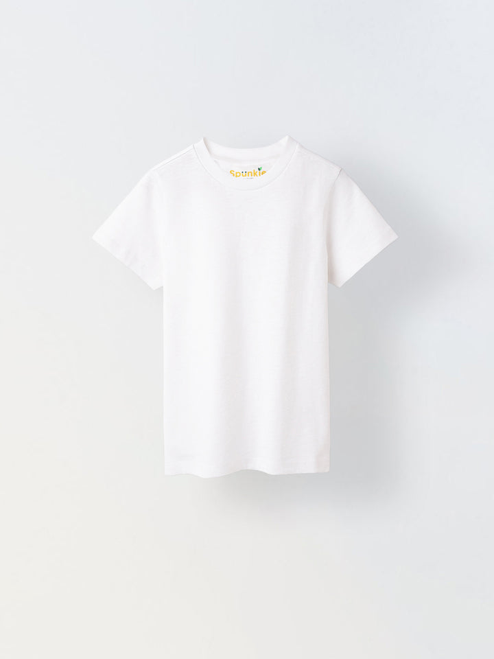 White Solid Round Neck T-shirt- Boys