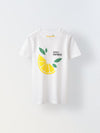 White Lemon Print Half Sleeve T-shirt Girls
