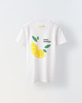 White Lemon Print Half Sleeve T-shirt Girls