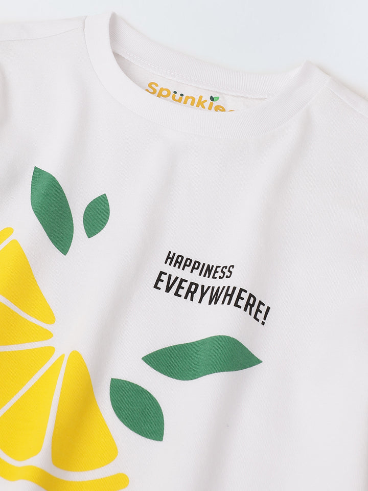 White Lemon Print Half Sleeve T-shirt -Girl