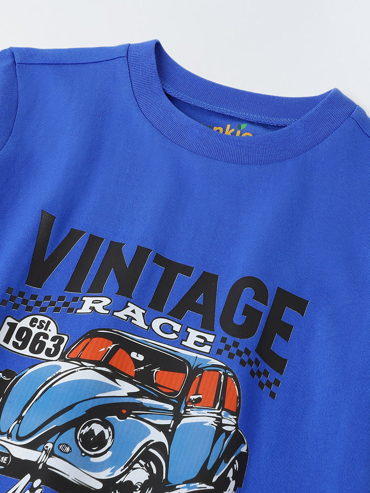 Blue Vintage Race Printed T-shirt
