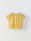 Yellow Round Neck Schiffli Top For Girls
