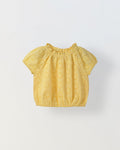 Yellow Round Neck Schiffli Top For Girls
